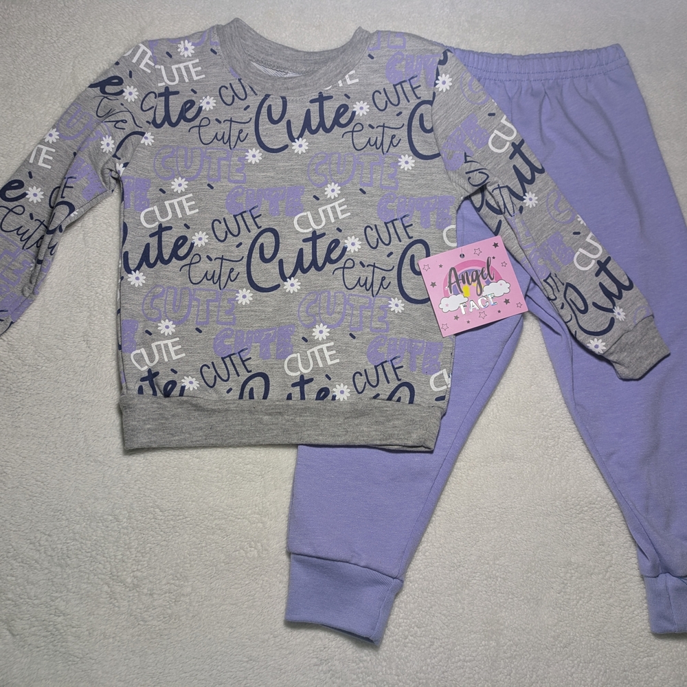 Charming Kids Pajama Set in Gray and Lavender by